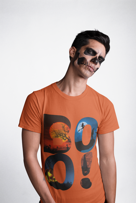 Cute Funny Halloween Boo! Unisex Heavy Cotton Tee Shirt T-Shirt - For Horror Lovers, Scary, Geek, Nerd