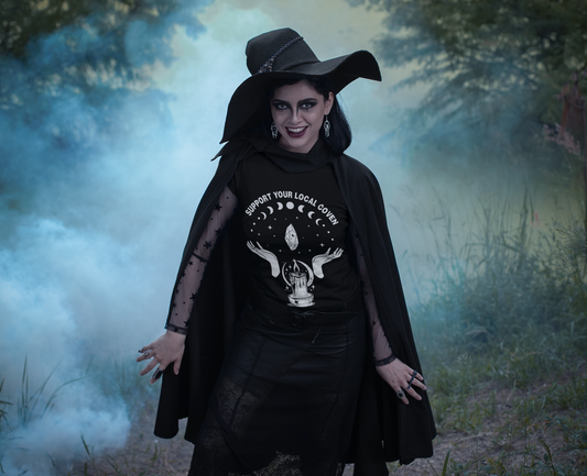 Support Your Local Coven Unisex Heavy Cotton Tee Shirt T-Shirt - Perfect for Halloween Lovers, Witch, Withcraft, Magic, Halloween, Geek, Nerd