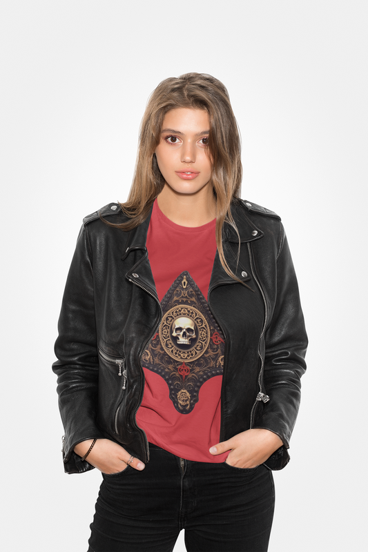 Skull Design Ouija Planchette Unisex Heavy Cotton Tee Shirt - Unique Graphic T-Shirt for Horror Fans, Scary, Gothic, Halloween, Geek, Nerd