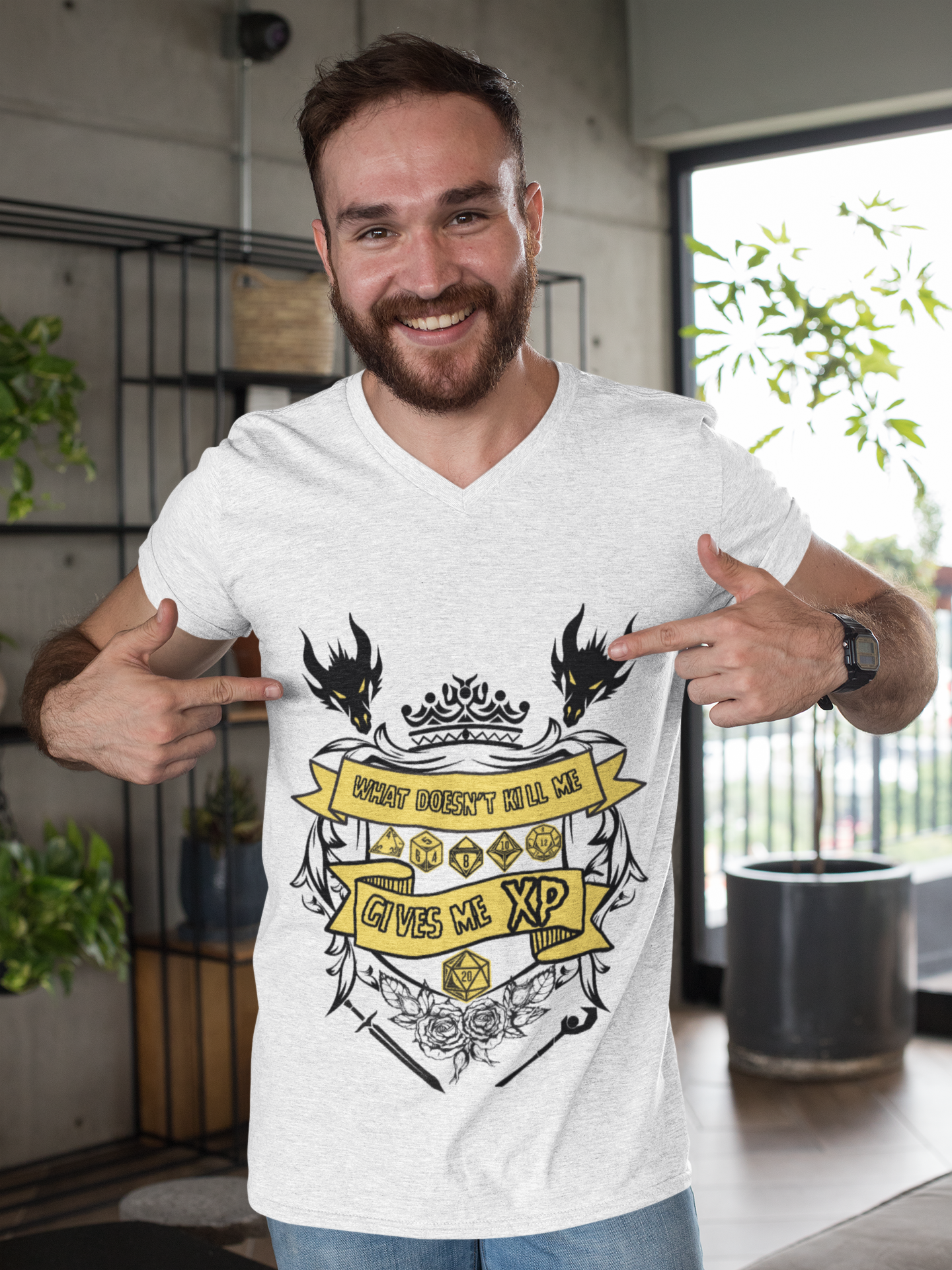 'What Doesn't Kill Me Gives Me XP' Dungeons and Dragons DND Unisex Heavy Cotton Tee Shirt T-Shirt - RPG, TTRPG, Roleplaying, Geek, Nerd