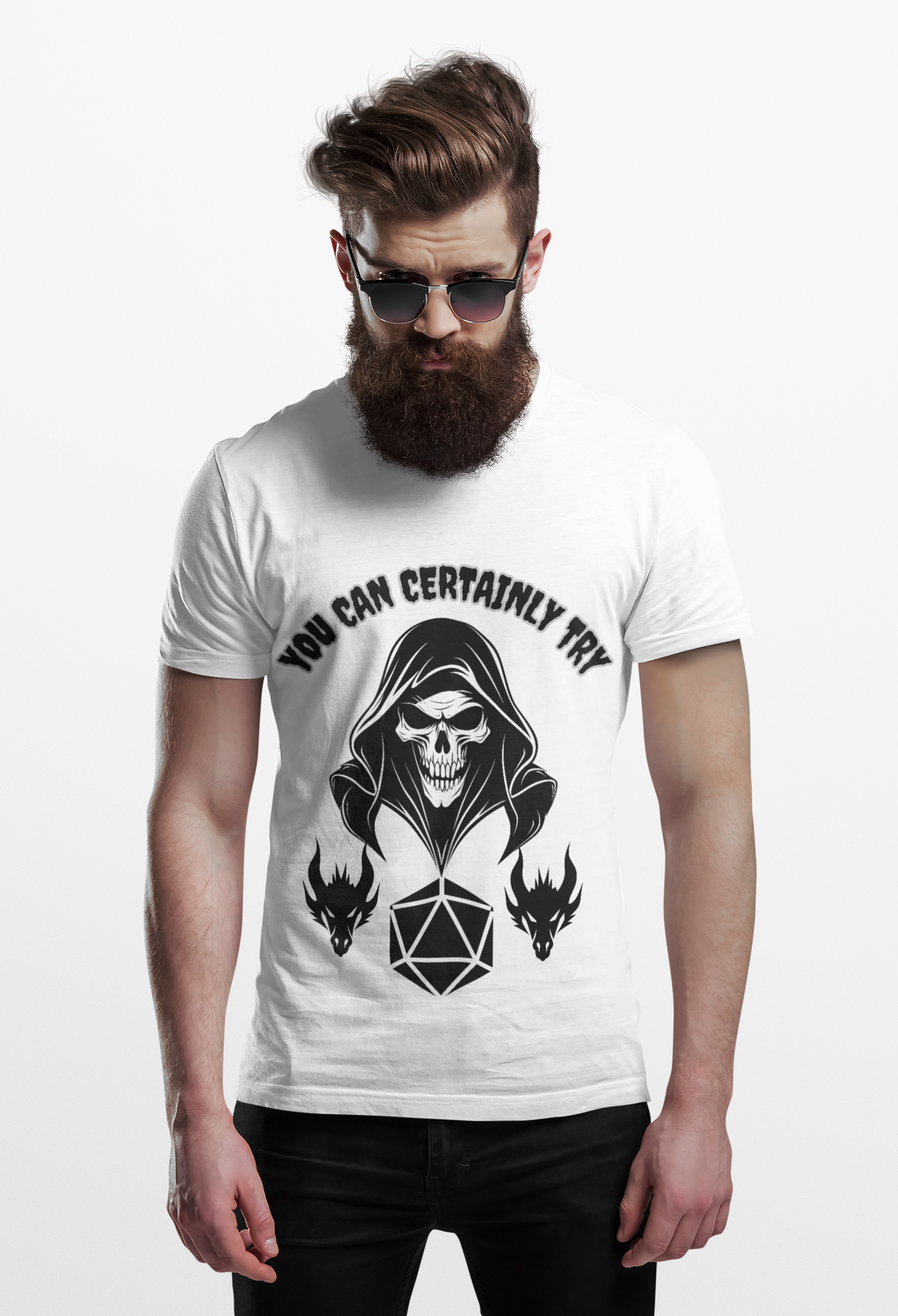 "You Can Certainly Try" Death Grim Reaper Skull Dungeons and Dragons DND Unisex Heavy Cotton Tee Shirt T-Shirt - RPG, TTRPG, Roleplaying, Geek, Nerd