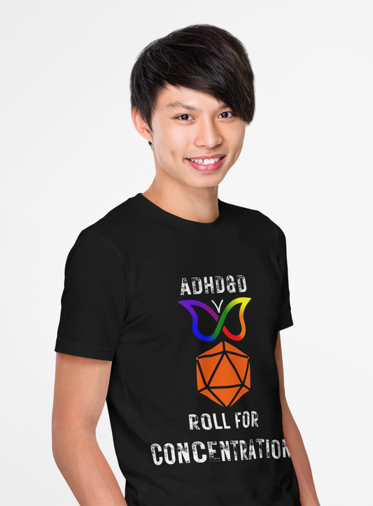 ADHD Official Rainbow Butterfly Orange D20 Dungeons and Dragons DND Unisex Heavy Cotton Tee Shirt - ADHD&D, RPG, TTRPG, Roleplaying, Geek, Nerd