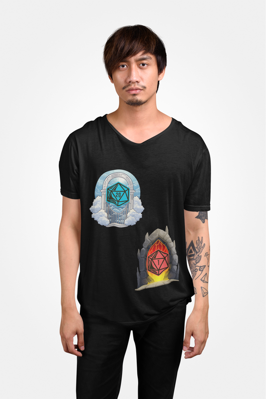 Heaven Hell D20 Fantasy Dungeons and Dragons DND Unisex Heavy Cotton Tee Shirt T-Shirt - RPG, TTRPG, Roleplaying, Geek, Nerd