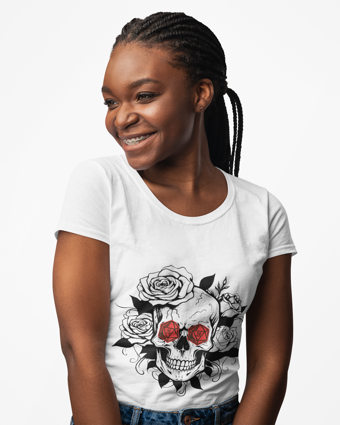 Gothic Floral Skull D20 Dungeons and Dragons DND Unisex Heavy Cotton Tee Shirt - RPG, TTRPG, Roleplaying, Geek, Nerd