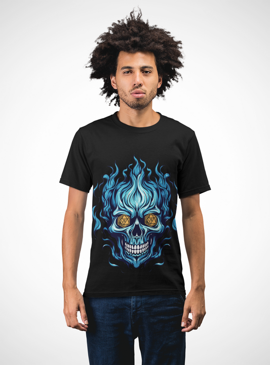 Flame Skull D20 Dungeons and Dragons DND Unisex Heavy Cotton Tee Shirt - RPG, TTRPG, Roleplaying, Geek, Nerd