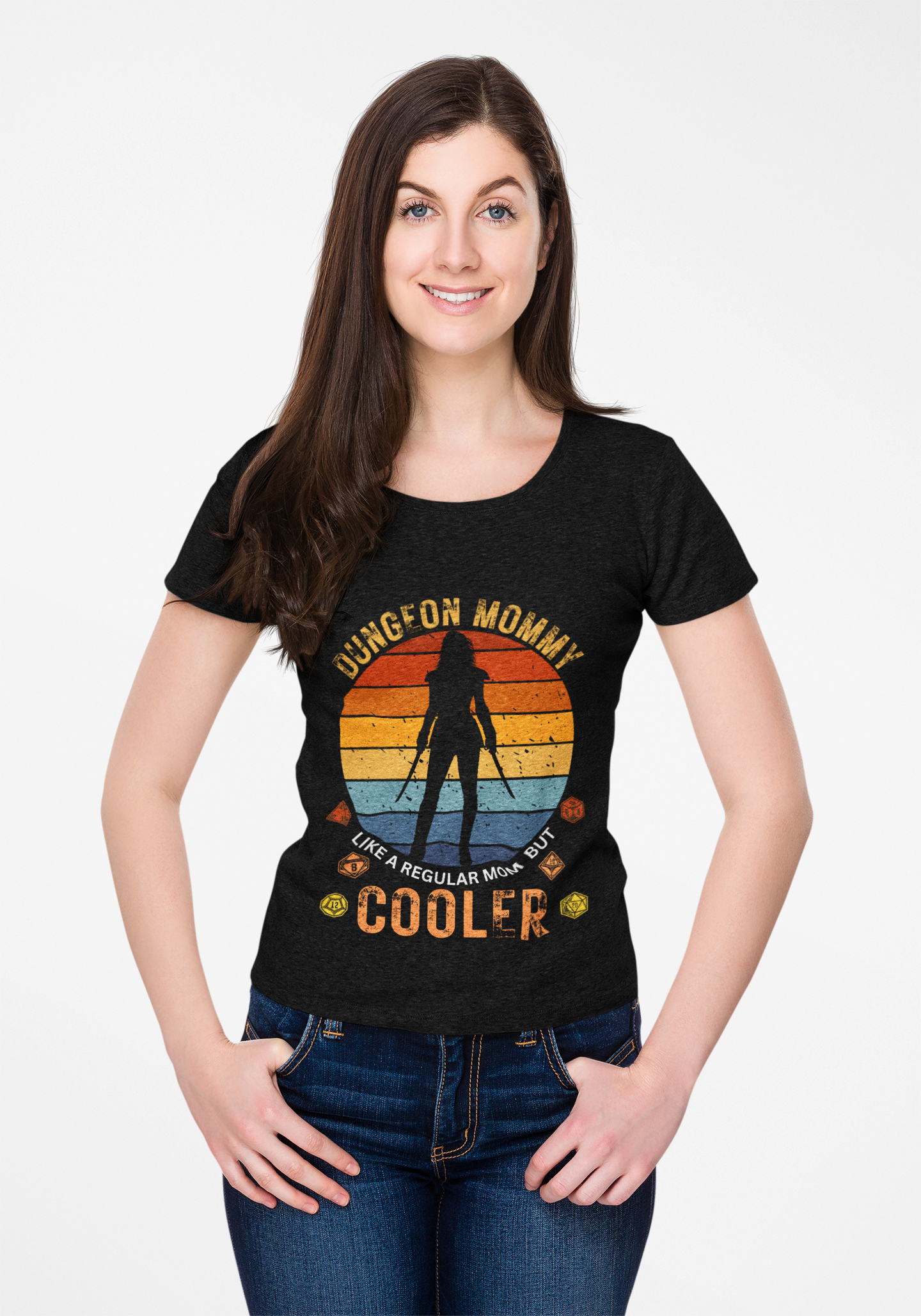 Retro Colors Dungeon Mommy Dungeons and Dragons DND Unisex Heavy Cotton Tee Shirt - RPG, TTRPG, Roleplaying, Mother's Day, Geek, Nerd