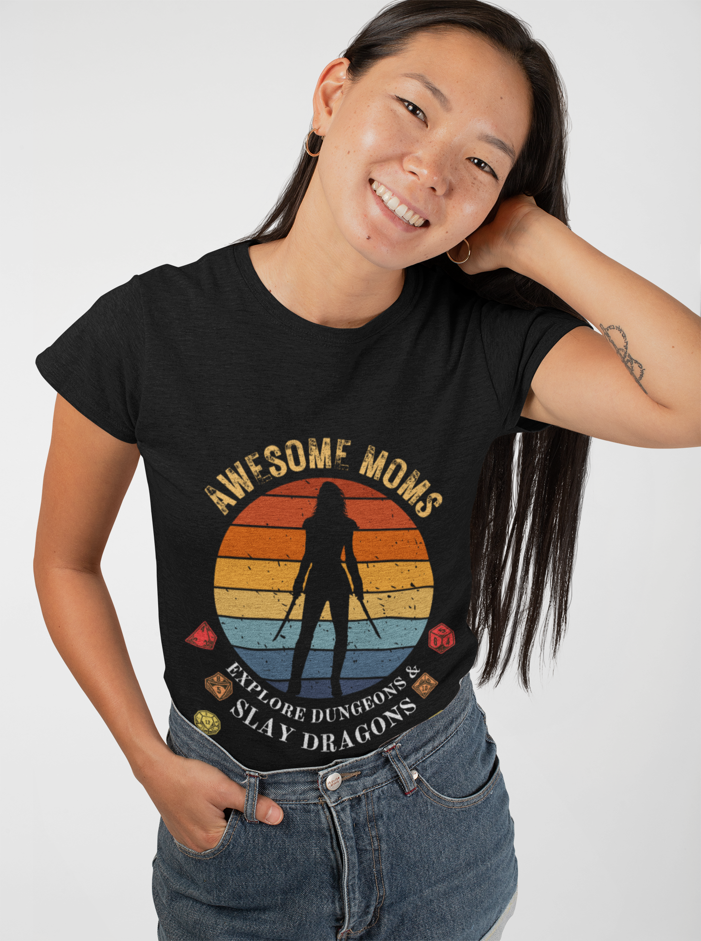 Awesome Moms Play Dungeons & Dragons DND Unisex Heavy Cotton Tee Shirt - RPG, TTRPG, Roleplaying, T-Shirt, Mother's Day, Geek, Nerd