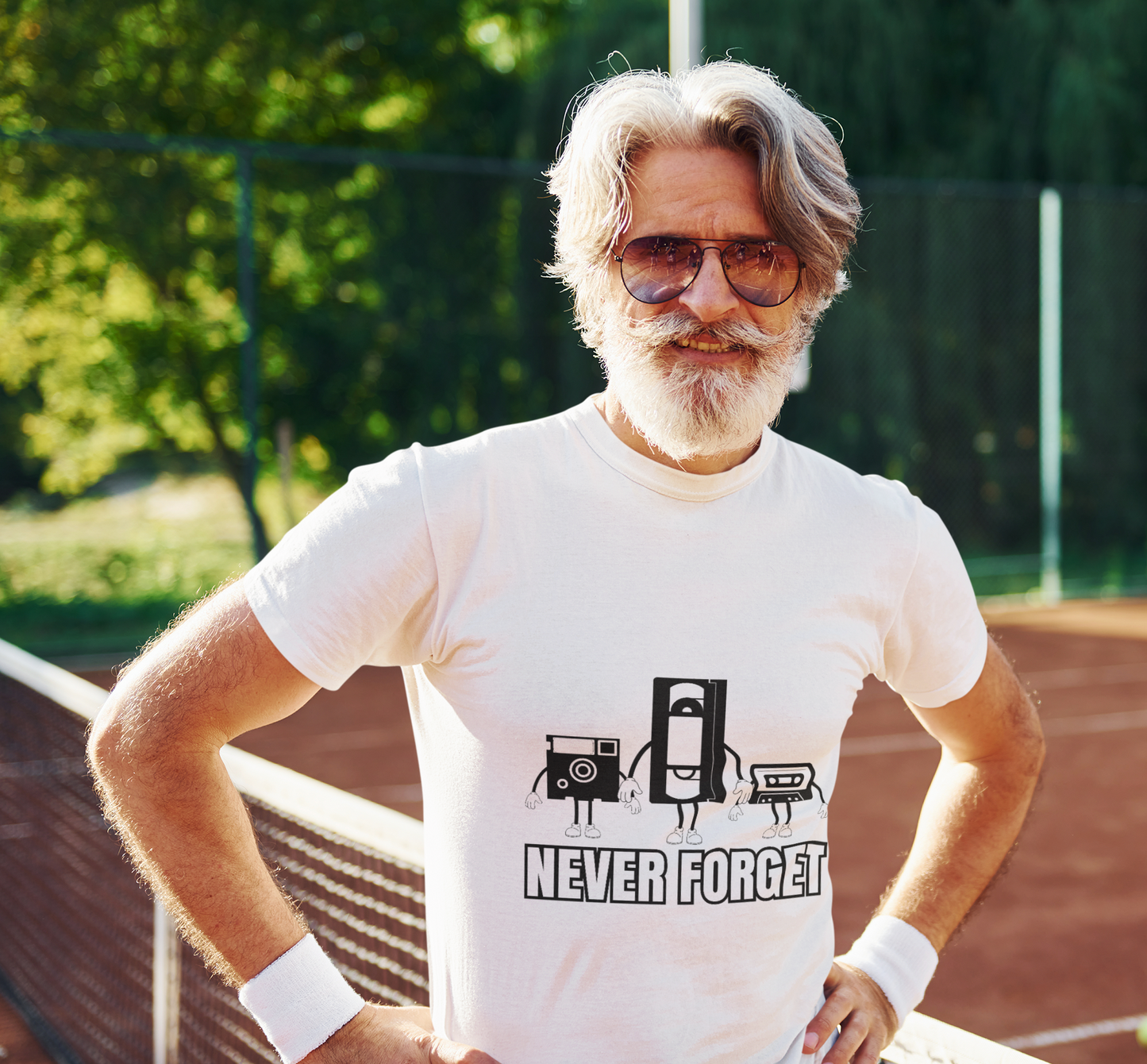 Retro Tech Unisex Heavy Cotton Tee Shirt- "Never Forget" Graphic T-Shirt, Floppy Disk, VHS Tape, Audio Cassette, Science, Geek, Nerd