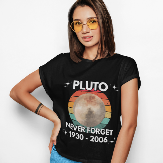 Retro Pluto Tee Shirt - "Never Forget 1930-2006" - Unisex Heavy Cotton T-Shirt, Vintage, Geek, Nerd, Space, Science, Solar System
