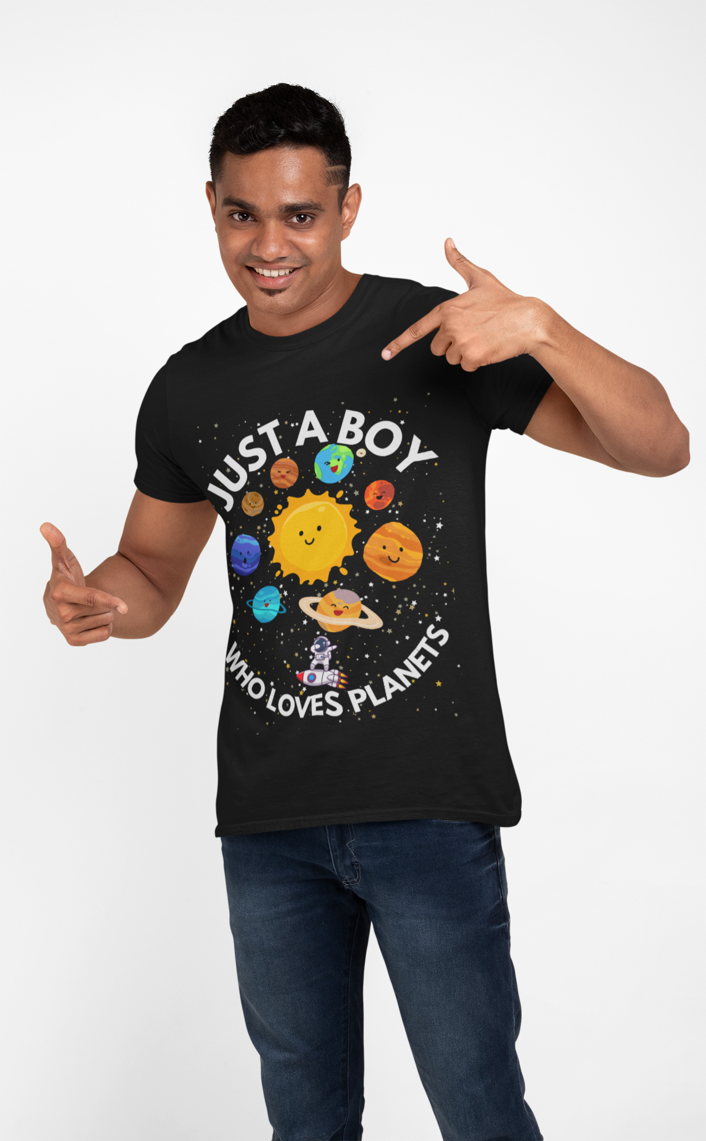 'Just a Boy Who Loves Planets' - Fun Space Theme for Adult Kids Unisex Heavy Cotton Tee Shirt - Space, Astronaut, Sci-Fi, Geek, Nerd