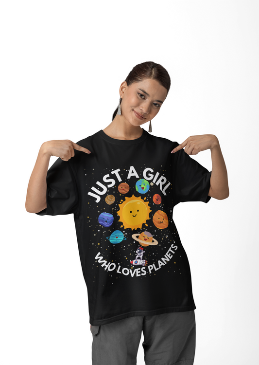 'Just a Girl Who Loves Planets' Unisex Heavy Cotton Tee Shirt - Fun Space Theme for Adult Kids Unisex Heavy Cotton Tee Shirt - Space, Astronaut, Sci-Fi, Geek, Nerd