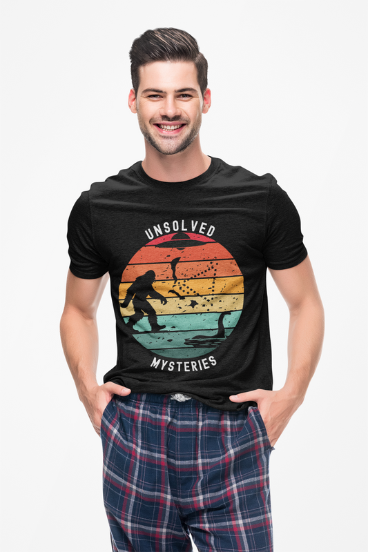 Vintage Retro Sun Cryptid Unsolved Mysteries Exploration Unisex Heavy Cotton Tee Shirt T-Shirt - UFO, Alien, Bigfoot, Lochness Monster, Bermuda Triangle, Geek, Nerd