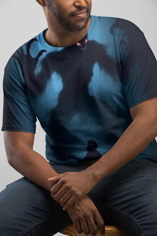 The Possession Chilling Shadows AOP Unisex Tee - Spooky Graphic T-Shirt for Halloween & Horror Fans, Scary, Creepy