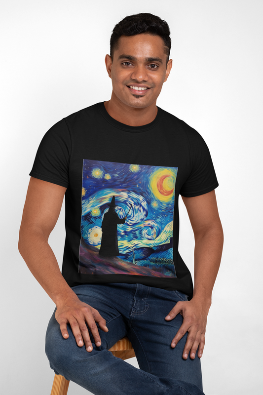 Casting Wizard Starry Night Unisex Heavy Cotton Tee - Artistic Graphic T-Shirt, D&D, DND, Fantasy, Magic, RPG, TTRPG, Geek, Nerd