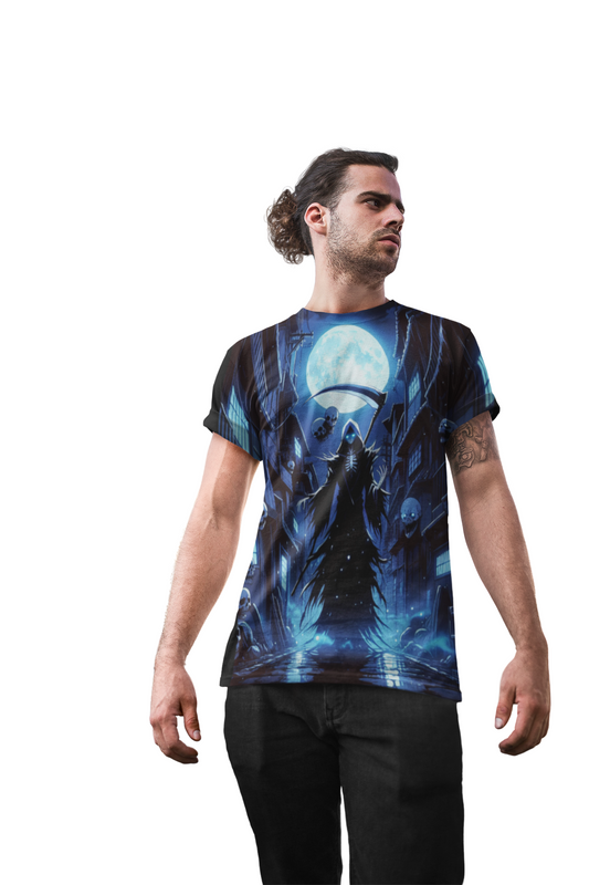 Sinigami Alley At Night Gothic Grim Reaper Tee, Halloween Shirt, Unisex Horror T-Shirt, Spooky Aesthetic Style - Shonen Anime, Weeb, Otaku, Geek, Nerd