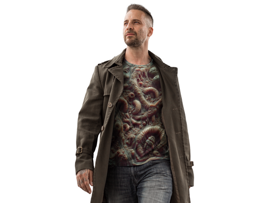 Parasitic Infestation (Body Horror) AOP Unisex Sci-Fi Tee - Intricate Organic Pattern Design, Veins, Boils, Parasites, Worms, Tentacles, Gross, Scary, Creepy, Halloween