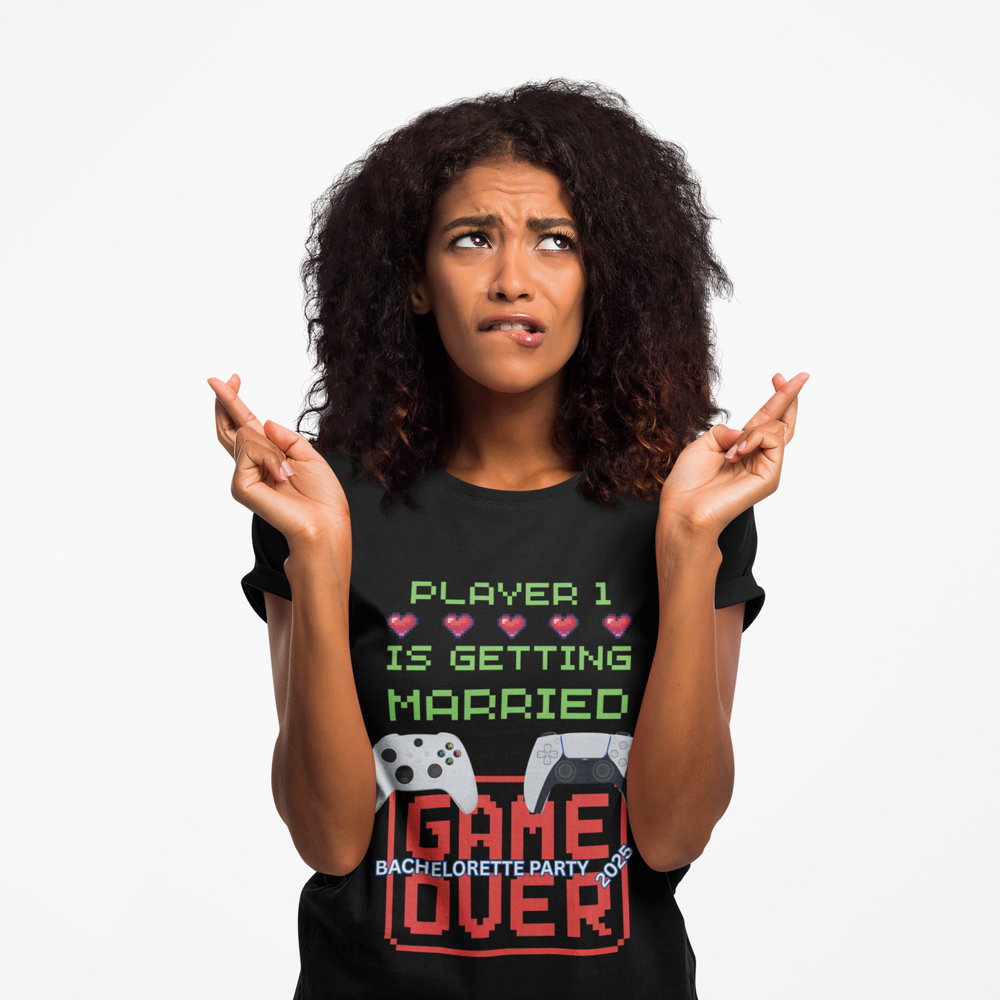Gamer Girl Bachelorette Party 2025 Unisex Heavy Cotton Tee - "Player 1 is Getting Married", Video Game, Gaming, Console, PC, Tech, Geek, Squad, Nerd