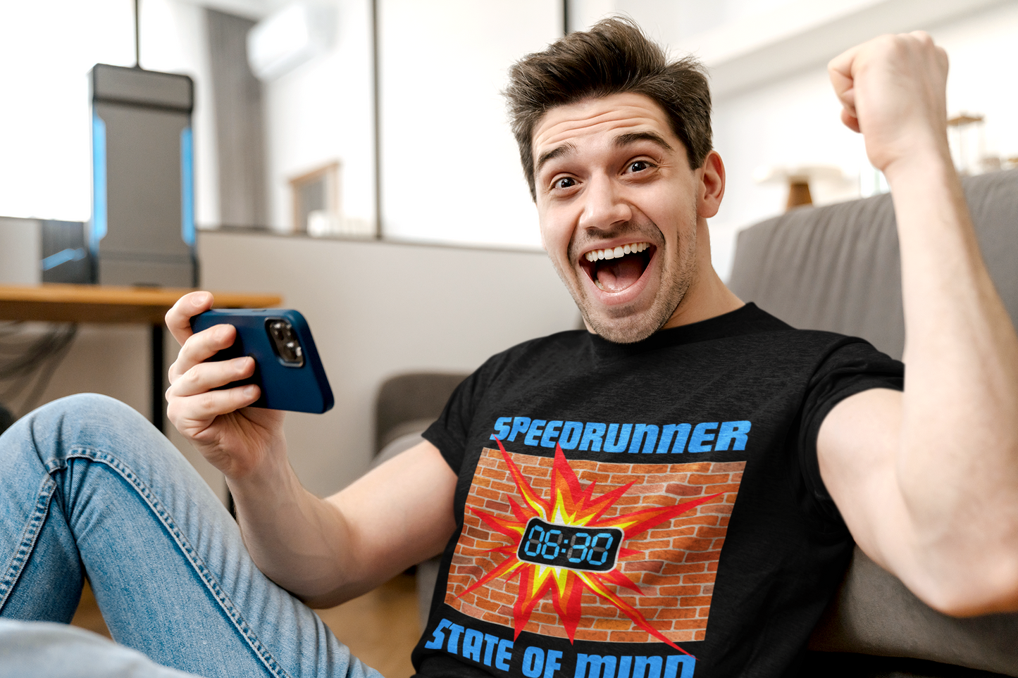 Speedrunner State of Mind Blasting Through Walls Unisex Heavy Cotton Tee - Perfect Gift for Gamers, Gaming, Video Game, Geek, Nerd