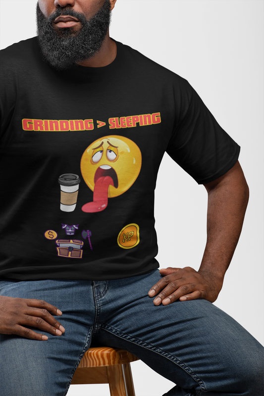 Grinding > Sleeping Unisex Heavy Cotton Tee - Funny Graphic T-Shirt for Gamers and Coffee Lovers, Gaming, Video Game, Geek, Nerd, RPG