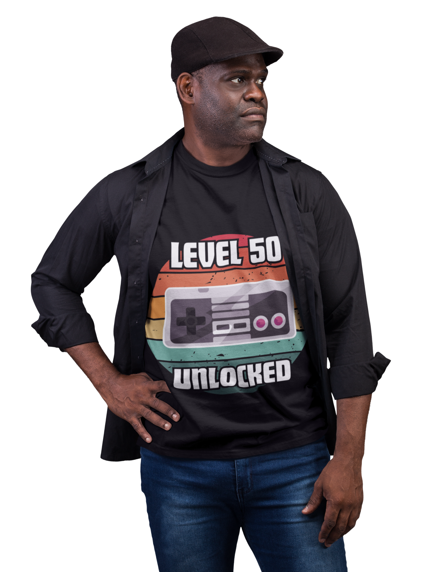 Gaming Level 50 Unlocked Tee - Unisex Heavy Cotton T-Shirt, Video Game, Gamer, Happy Birthday Shirt, Geek, Nerd, Retro