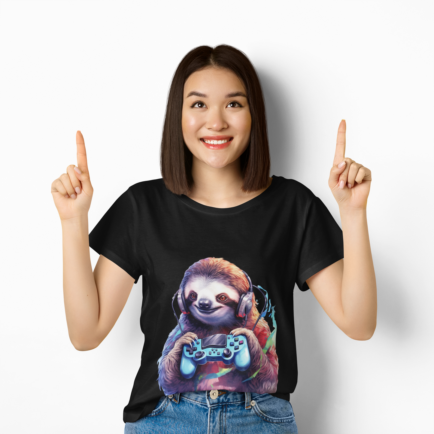 Cute Kawaii Gaming Sloth Unisex Heavy Cotton Tee - Animal Shirt, Gamer Apparel, Video Game, Anime, Weeb, Otaku, Geek, Nerd