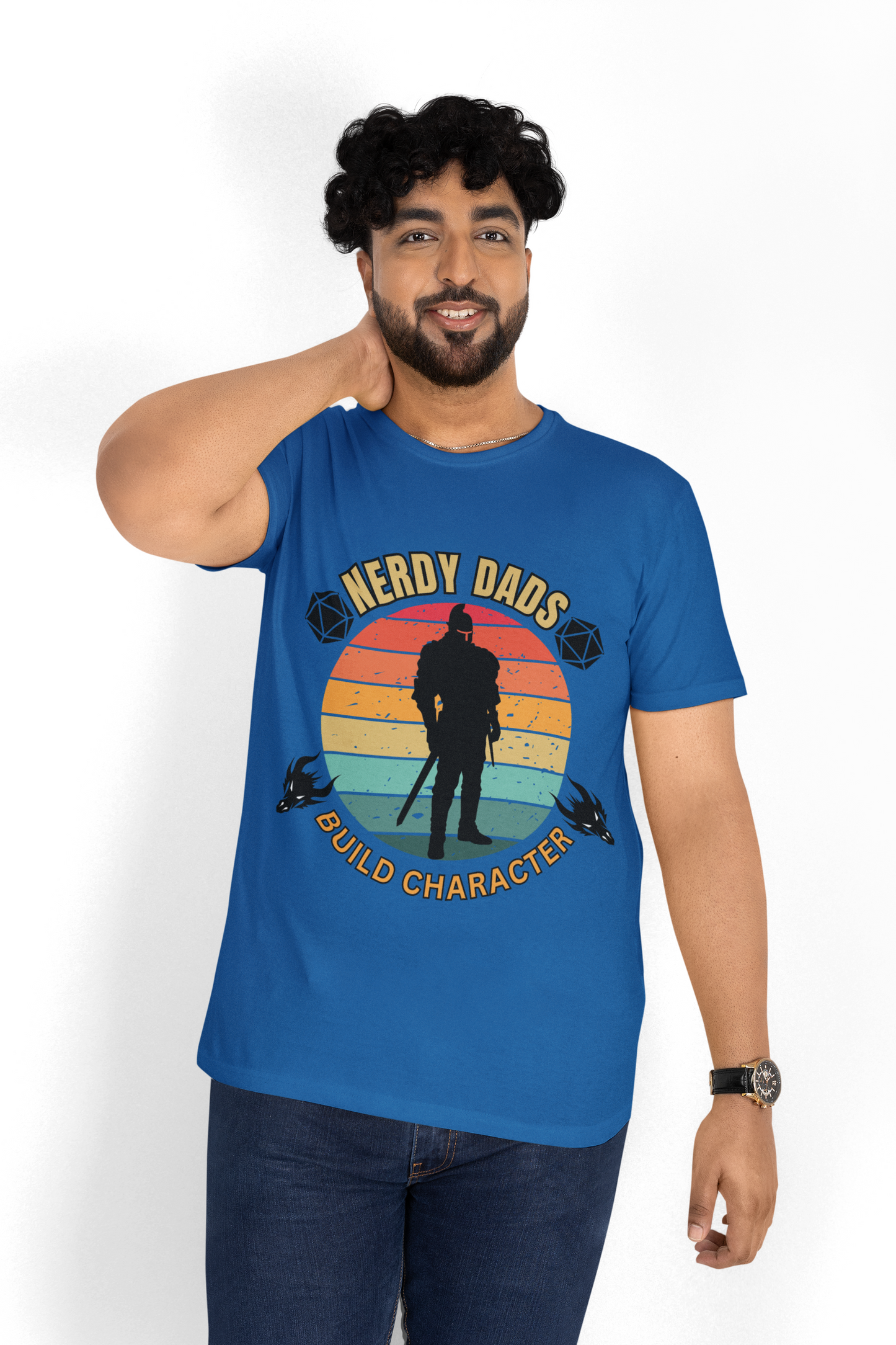 Nerdy Dads Build Character Building Unisex Heavy Cotton Tee Shirt - D20, D&D, DND, RPG, TTRPG, Roleplaying, Geek, Nerd