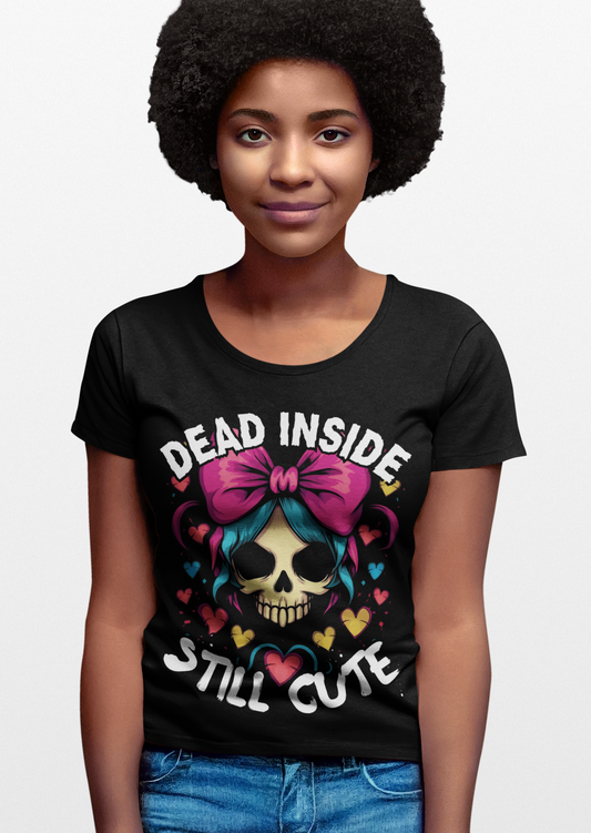 'Dead Inside Still Cute' Kawaii Skull & Heart Graphic T-Shirt, Unisex Heavy Cotton Tee, Casual Wear, Halloween Gift, Festival Fashion, Trendy Streetwear, Scary, Creepy, Gothic, Anime, Weeb, Otaku, Geek, Nerd