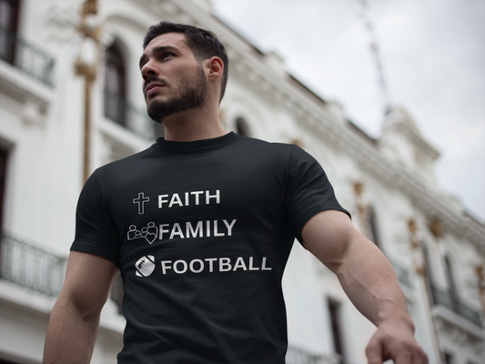 Faith, Family, Football Unisex Comfortable Cotton Tee for Casual Days, Gift for Friends, Weekend Wear, Relaxed Style, Unisex Graphic Tee