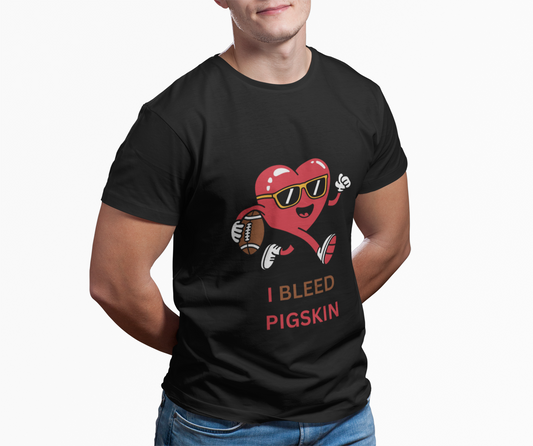 'I Bleed Pigskin' Stylish Football Heart Tee, Casual Wear, Sports Fan Gift, Unisex T-Shirt, Perfect for Game Day, Teen Apparel, Gift for Him/Her