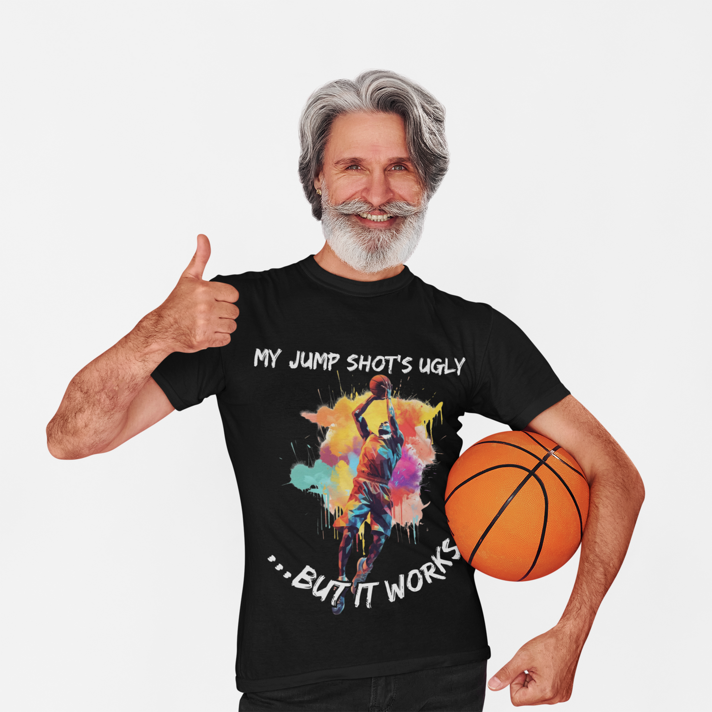 'My Jump Shot's Ugly, But It Works' Basketball Quote Tee: Fun Graphic Shirt for Sports Lovers, Gift for Athletes & Fans, Casual Wear, Birthday Gift, Workout Apparel