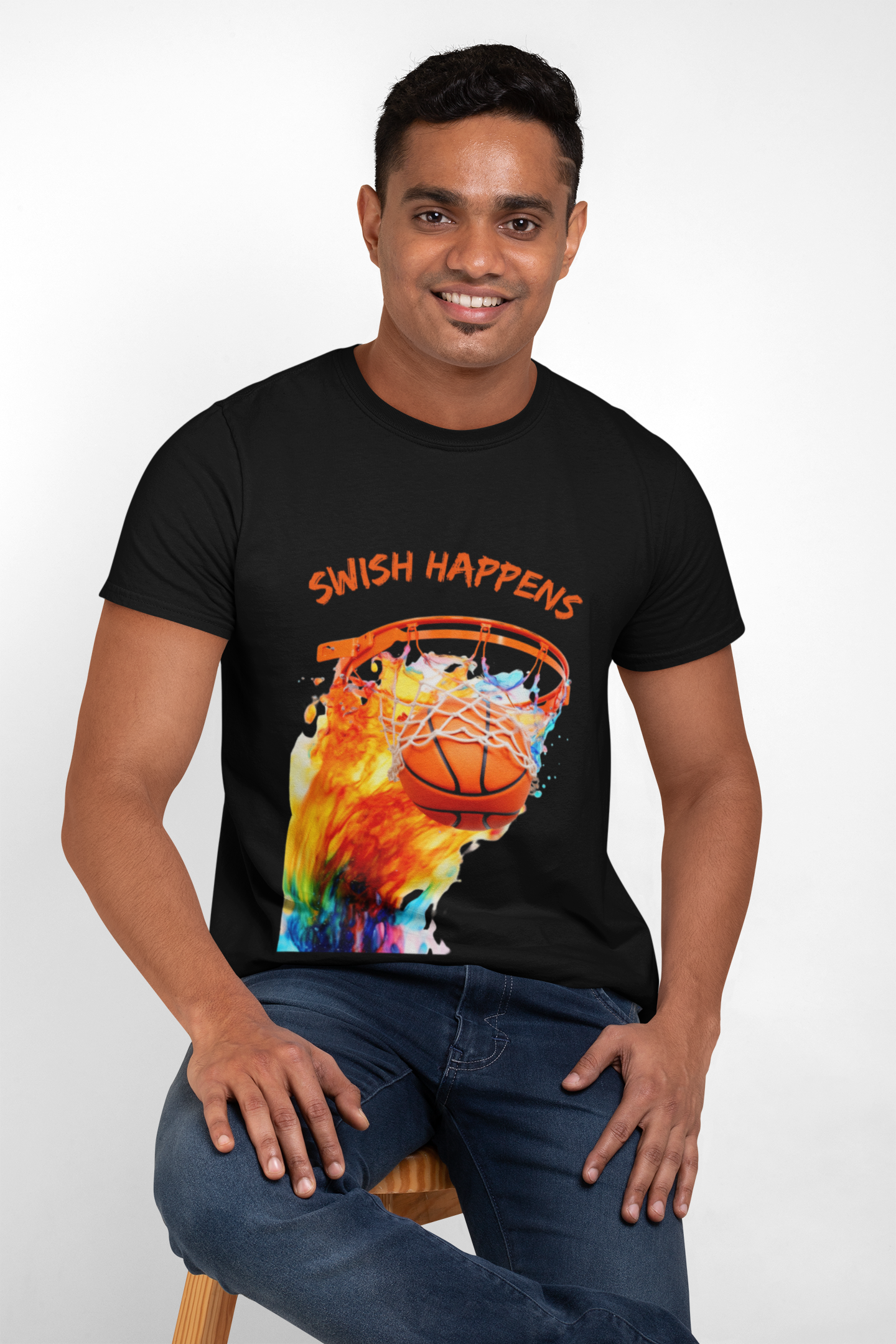 Nothing But Net Colorful Basketball Tee - 'Swish Happens' Unisex Shirt, Sportswear, Gift for Athletes, Casual Outfit, Game Day Apparel, Hoops