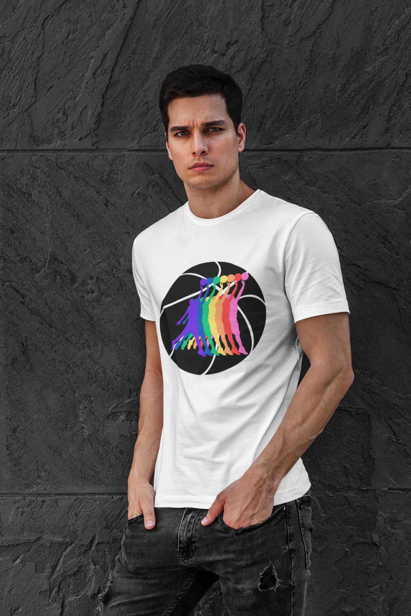 Basketball Player Silhouette Rainbow Colorful Graphic Unisex Heavy Cotton Tee, Vibrant Art Shirt, LGBTQ+ Pride Tee, Casual Wear, Summer Fashion, Hoops