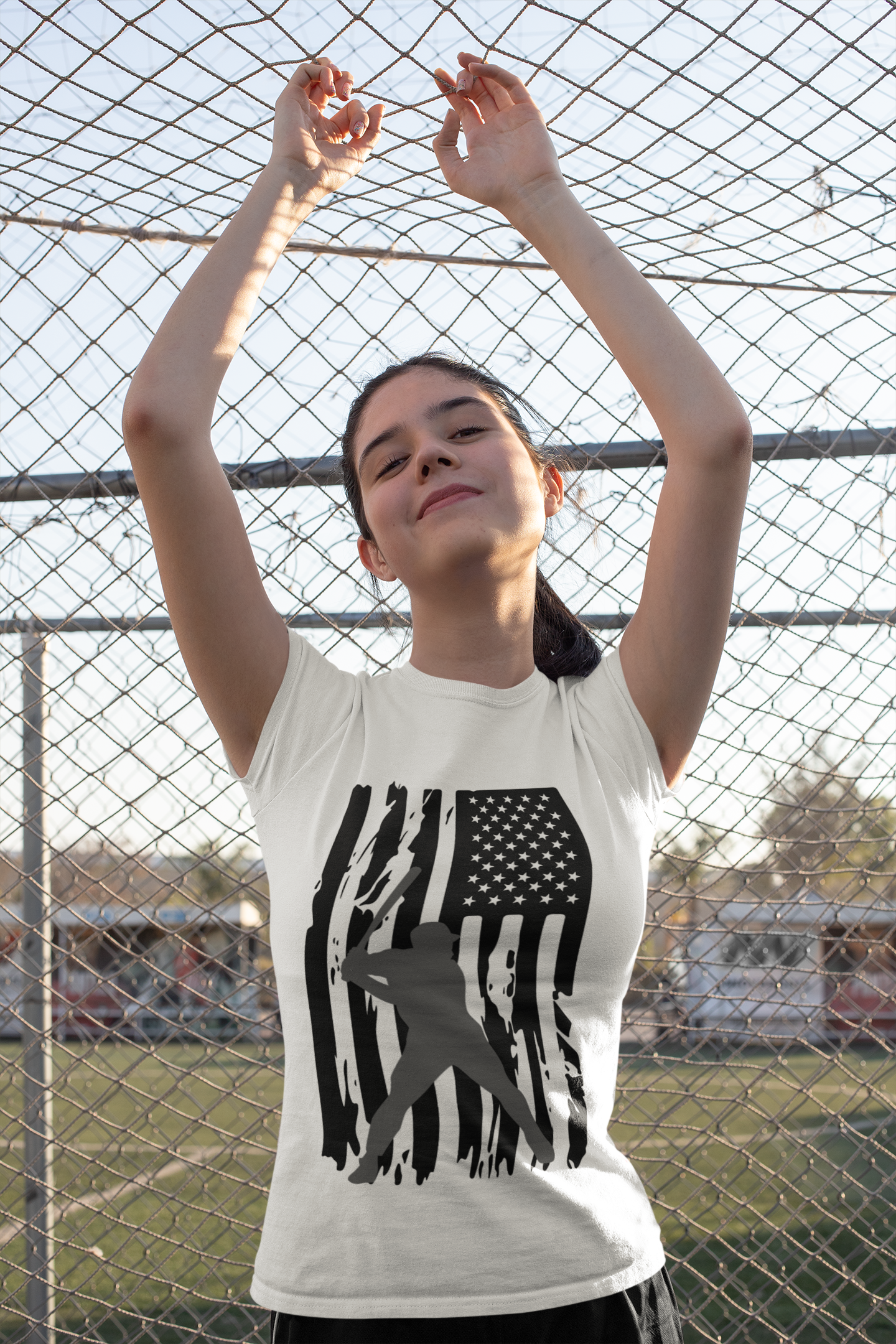 Patriotic Baseball Silhouette Unisex Heavy Cotton Tee | American Flag Graphic T-Shirt, Casual Wear, Independence Day, Gift for Baseball Fans, Batter Up