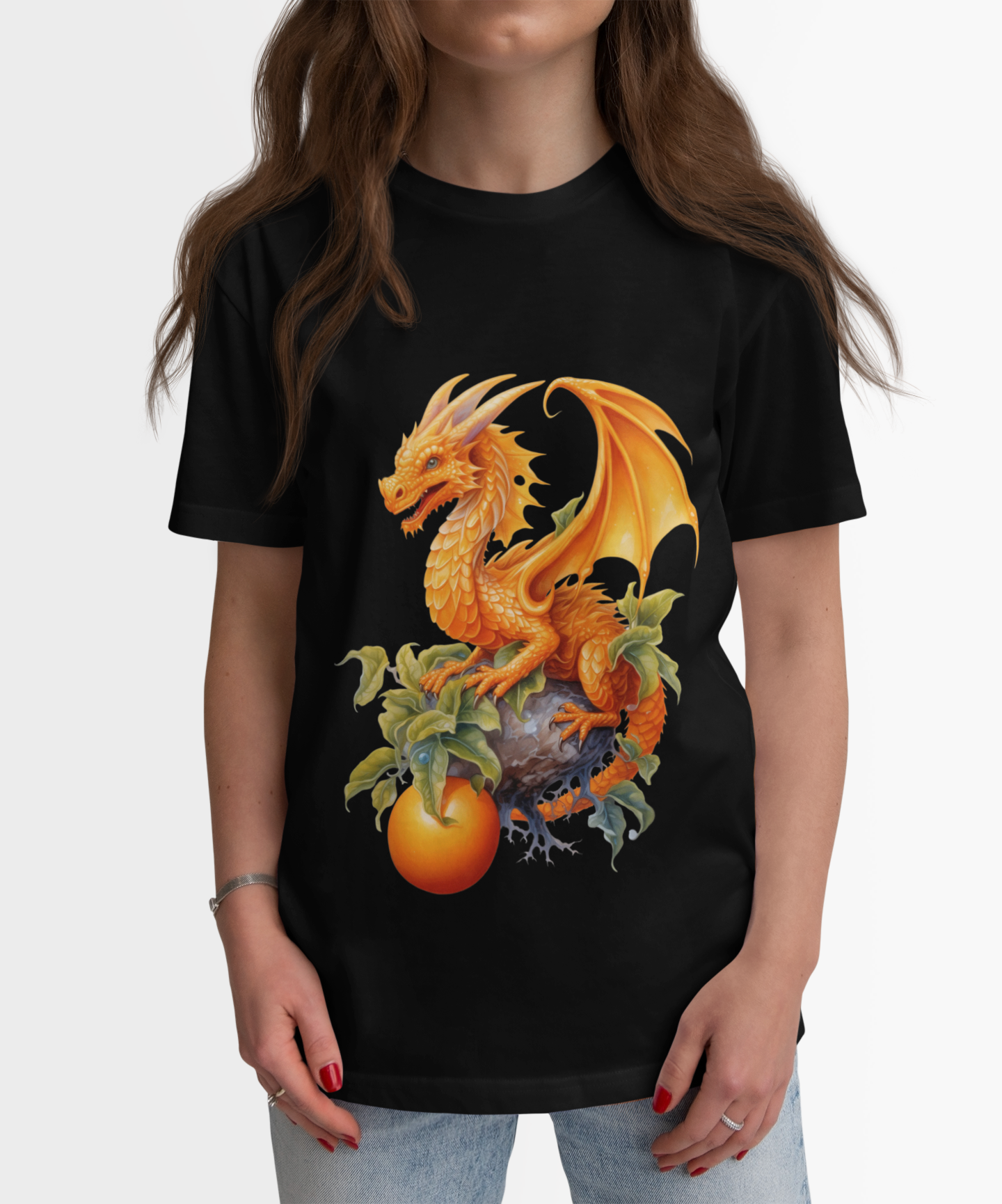 Vintage Orange Fruit Dragon Unisex Heavy Cotton Tee, Graphic T-Shirt, Gift for Dragon Lovers, Fantasy Apparel, Casual Wear, Fruit Of The Spirit, RPG, Geek, Nerd