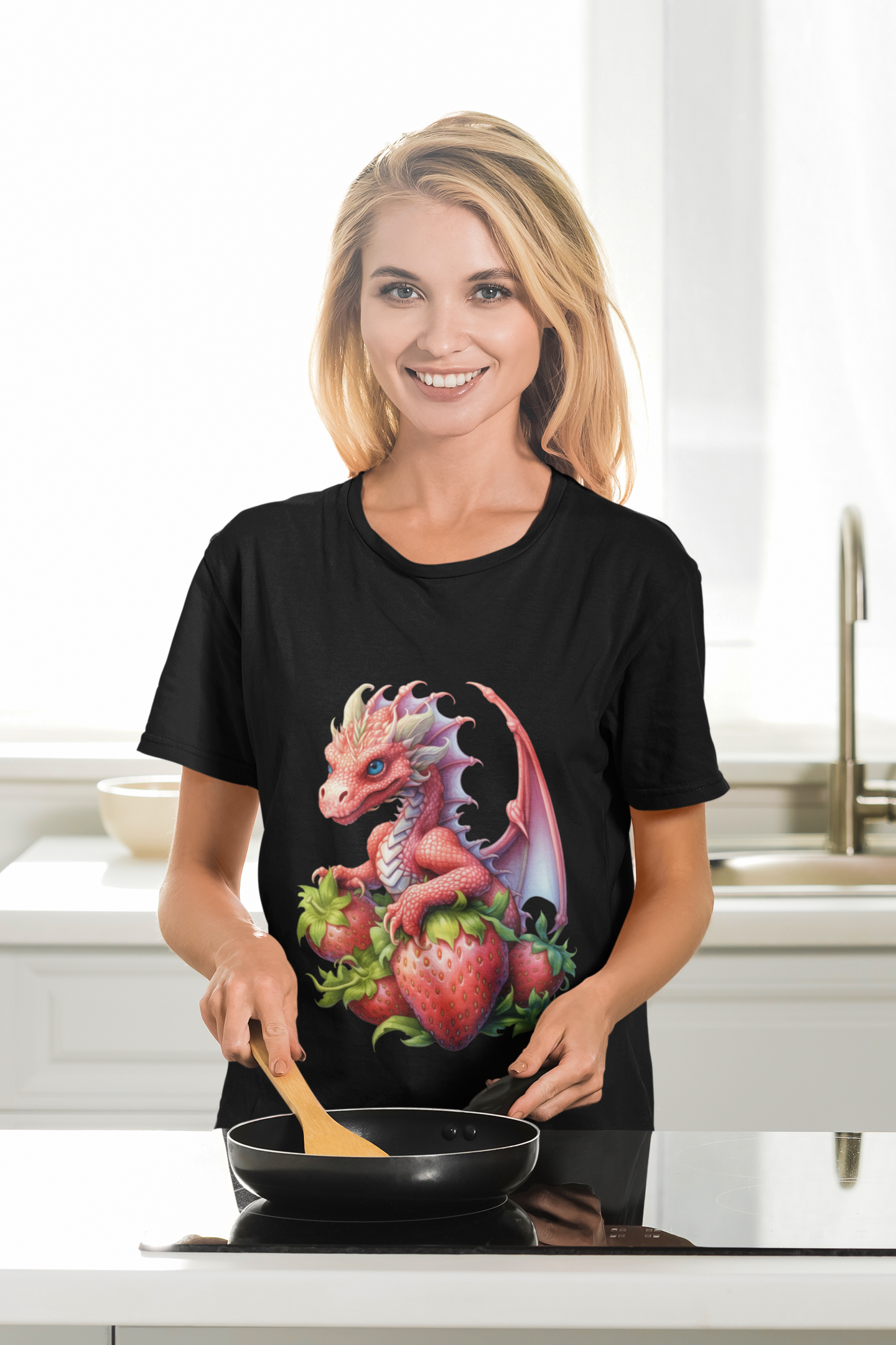 Vintage Strawberry Dragon Unisex Heavy Cotton Tee T-Shirt, Gift for Women, Birthday Shirt, Fantasy Apparel, Fruit Of The Spirit, RPG, Geek, Nerd