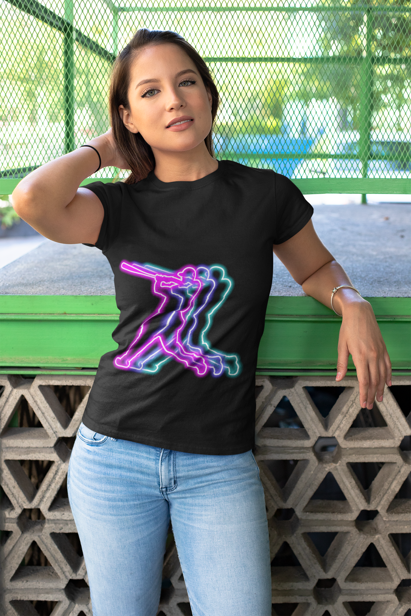 Neon Baseball Player Action Graphic Tee | Unisex Heavy Cotton Shirt, Retro Sports T-Shirt, Casual Wear, Street Style, Gift for Athletes, American, Batter Up