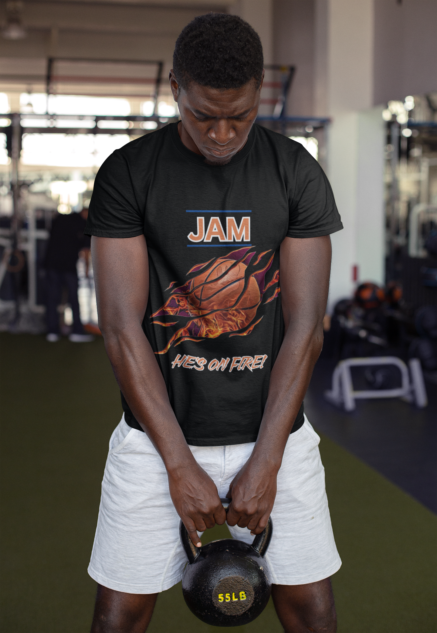 Jam 'He's On Fire' Retro Gaming Gamer Video Game Unisex Heavy Cotton Tee - Casual Wear, Sports T-Shirt, Gift for Basketball Fans, Summer Style, Hoops