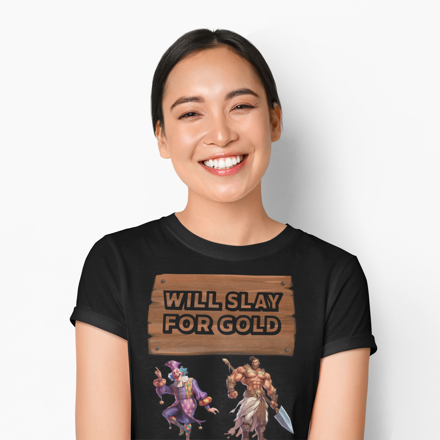 Funny Unisex Gamer Tee - "Will Slay for Gold" - Fun Gift for Gamers, Casual Wear, Birthday Tee, Gaming Night Shirt, Fantasy Apparel, DND, RPG, TTRPG, Geek, Nerd