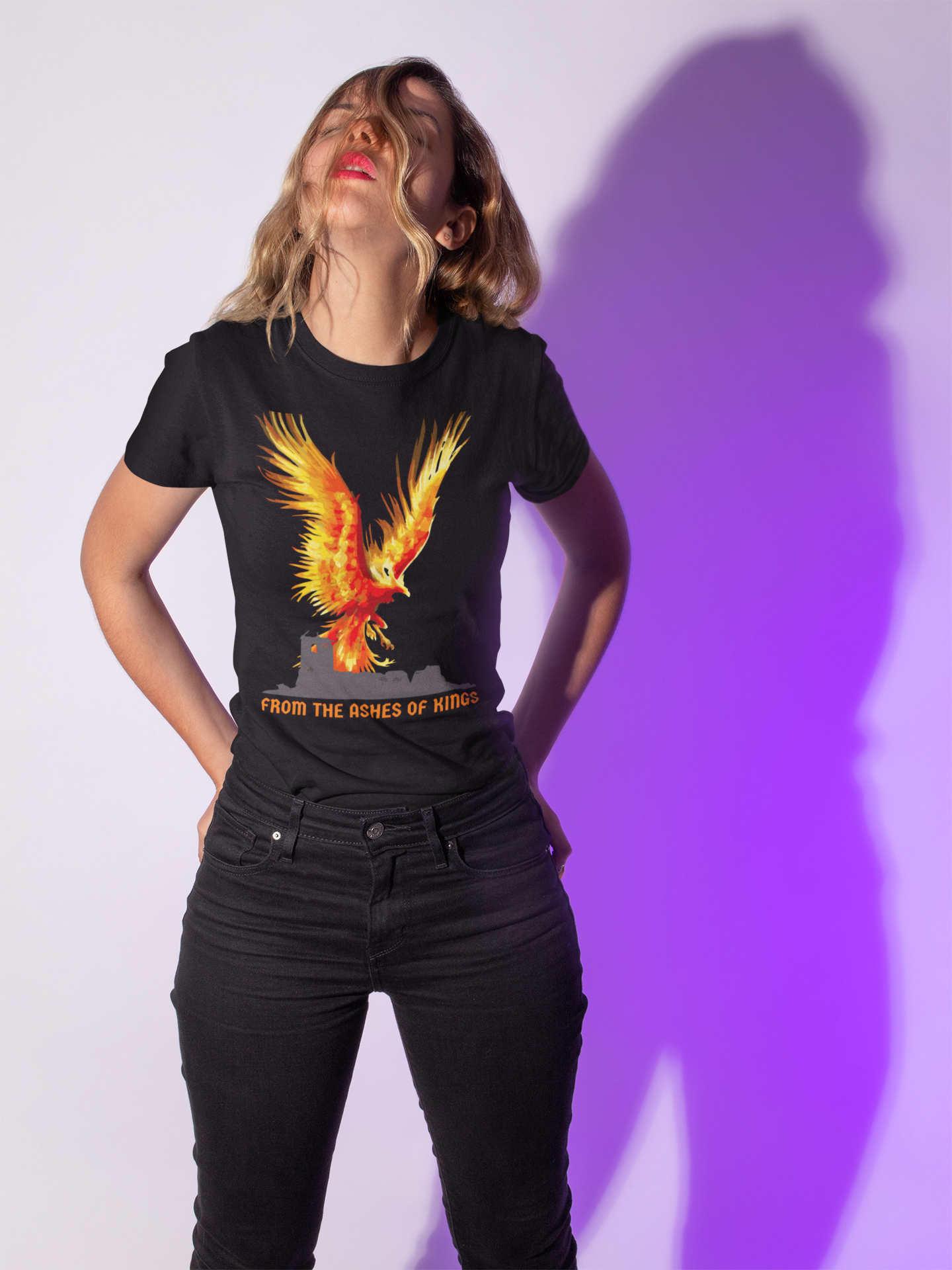 'From The Ashes Of Kings' Phoenix Rising Unisex Heavy Cotton Tee, Firebird Shirt, Unique Graphic Tee, Casual Wear, Gift for Friends, Festival Apparel, DND, RPG, TTRPG, Geek, Nerd