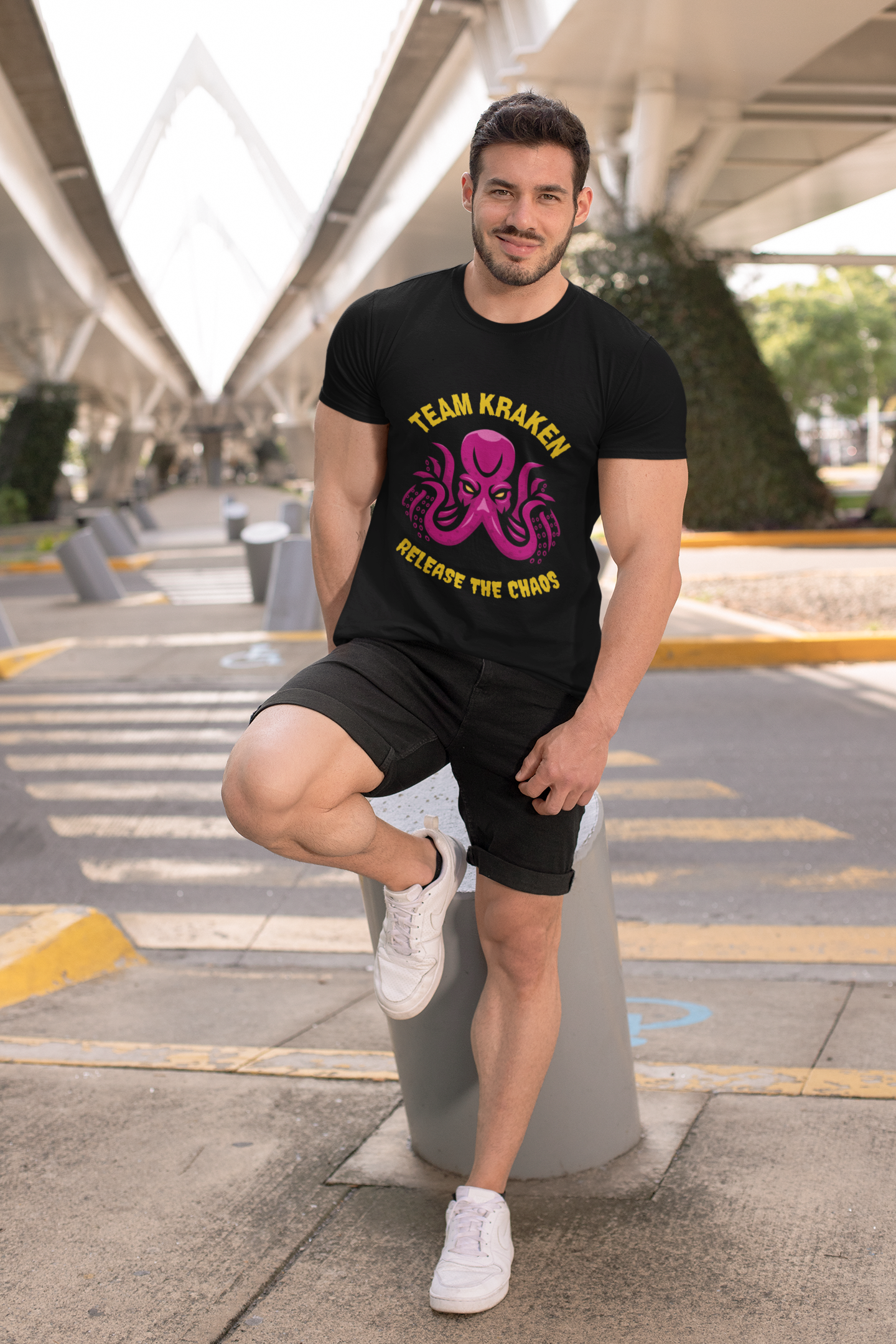'Team Kraken Release The Chaos' Octopus Unisex Heavy Cotton Tee, Kraken Shirt, Gift for Ocean Lovers, Casual Wear for All Occasions, Mythology, Scary, Creepy, Geek, Nerd
