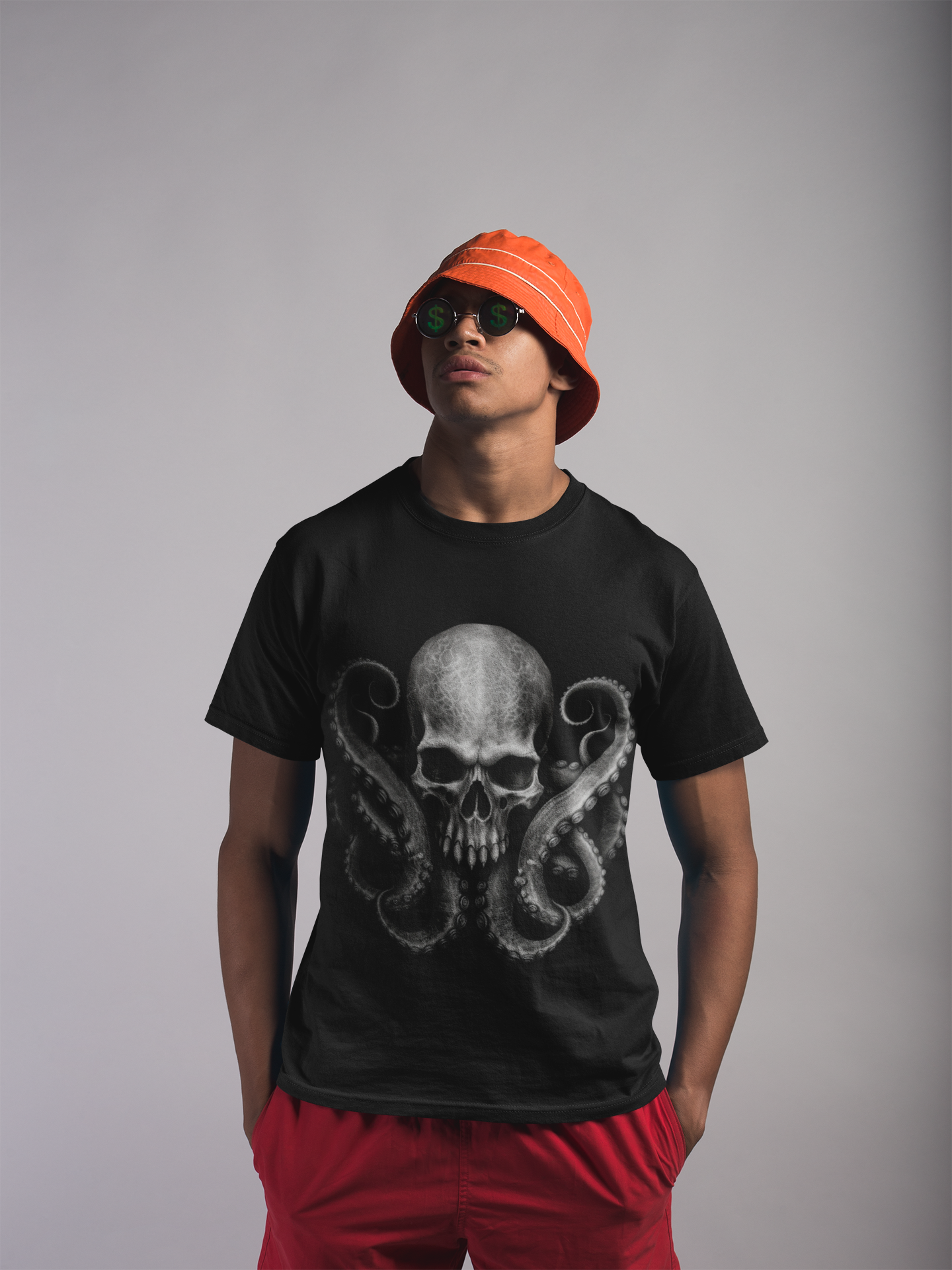 Skull & Octopus Graphic Tee | Edgy Unisex Heavy Cotton T-Shirt, Alternative Fashion, Halloween Gift, Casual Wear, Trendy Apparel, Kraken, Cthulhu, Monster