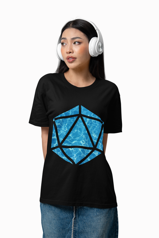 D20 Water Element-Inspired Unisex Heavy Cotton Tee - Graphic Tee, Casual Shirt, Unique Gift, Summer Outfit, Eco-Friendly Fashion, DND, RPG, TTRPG, Geek, Nerd