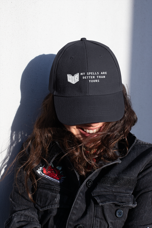 Classic Dad Cap: My Spells Are Better Than Yours Hat, Wizard Mage Sorcerer Hat, Gift for Him, Casual Cap, Unisex Fashion Accessories, Spellbook, DND, RPG, TTRPG, Geek, Nerd