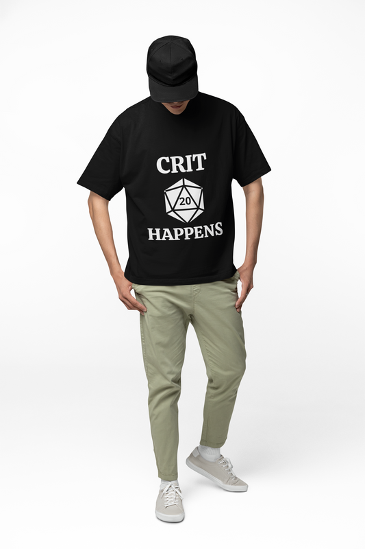 Funny Gaming T-Shirt – 'CRIT HAPPENS' D20 Tee for Gamers, Perfect Gift for Birthdays, Notable for Game Nights, Unisex Style, Casual Wear, DND, RPG, TTRPG, Geek, Nerd