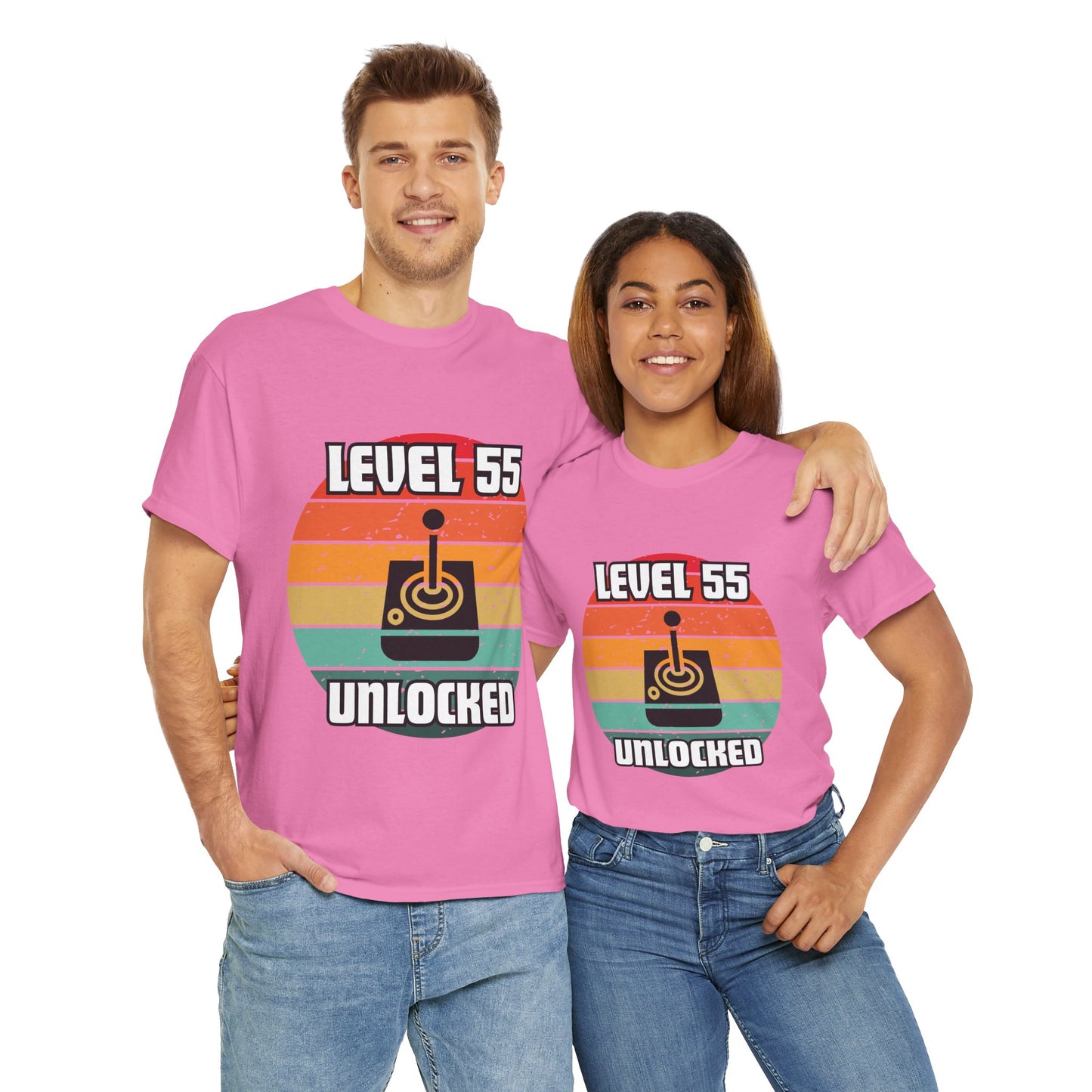 Gaming Level 55 Unlocked Tee - Unisex Heavy Cotton T-Shirt, Video Game, Gamer, Happy Birthday Shirt, Geek, Nerd, Retro