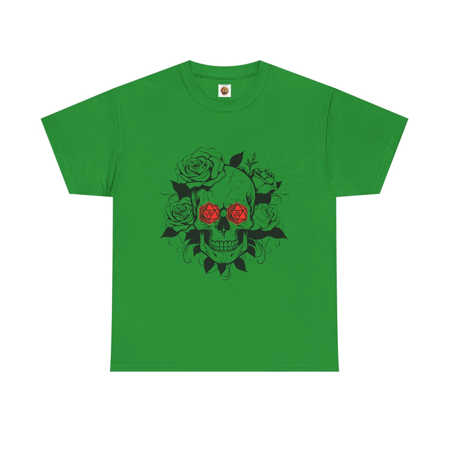 Gothic Floral Skull D20 Dungeons and Dragons DND Unisex Heavy Cotton Tee Shirt - RPG, TTRPG, Roleplaying, Geek, Nerd