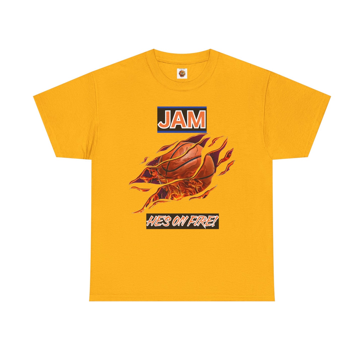 Jam 'He's On Fire' Retro Gaming Gamer Video Game Unisex Heavy Cotton Tee - Casual Wear, Sports T-Shirt, Gift for Basketball Fans, Summer Style, Hoops