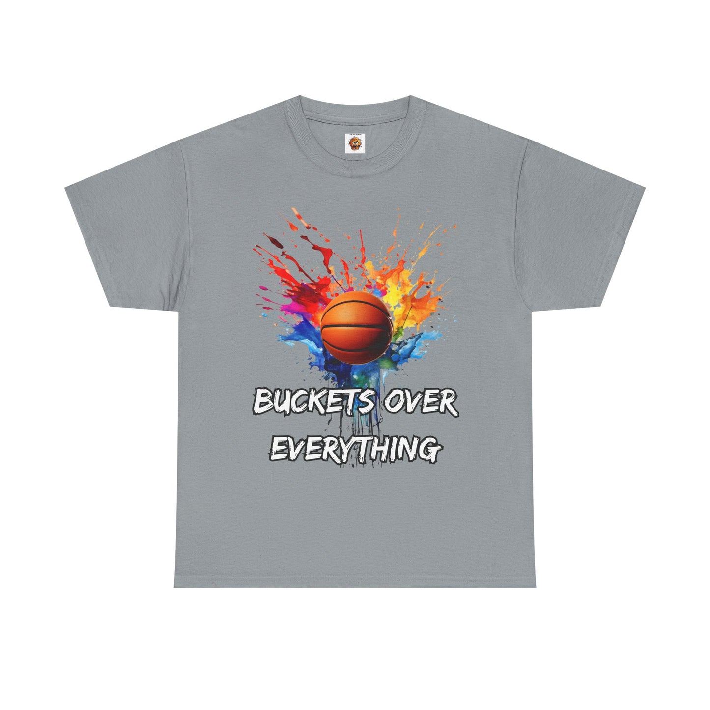 Colorful Basketball Tee - 'Buckets Over Everything' Unisex Heavy Cotton T-Shirt, Sports Enthusiast Gift, Game Day Apparel, Streetwear Style, Paint Splatter