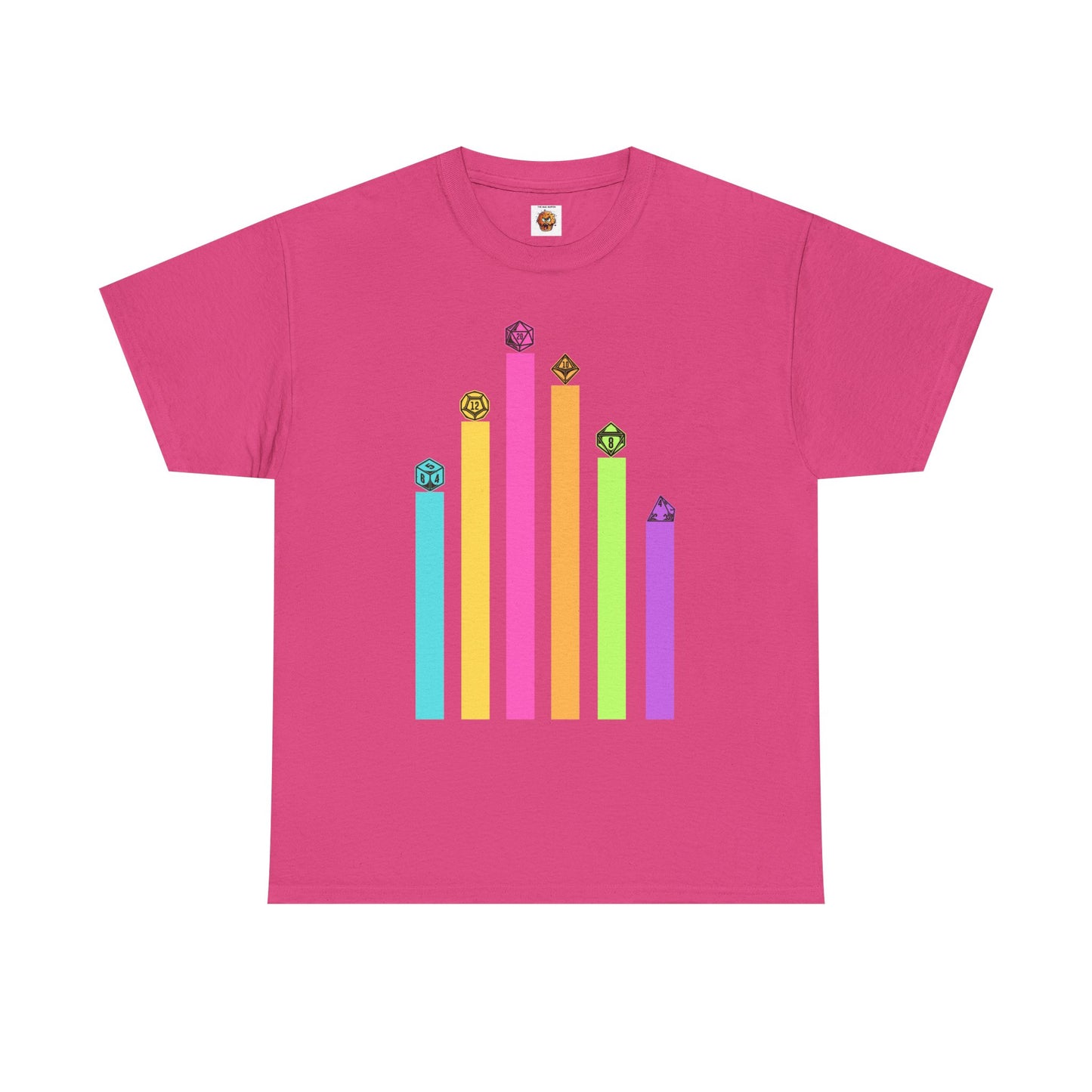 Vintage Minimalist Geeky Polyhedral Falling Retro Rainbow Dungeons and Dragons DND Unisex Heavy Cotton Tee Shirt - RPG, TTRPG, Roleplaying, Geek, Nerd