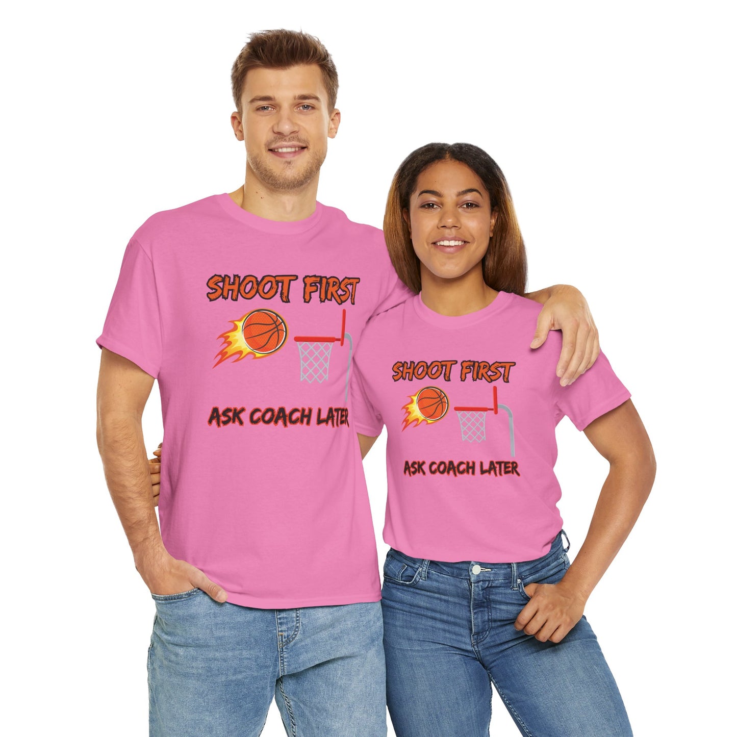 'Shoot First Ask Coach Later' Shirt Basketball Motivational T-Shirt - Unisex Athletic Tee,, Sportswear, Gift for Players